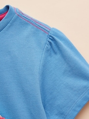 Joules Astra Blue Flamingo Applique Cotton T-Shirt - Image 5 of 5
