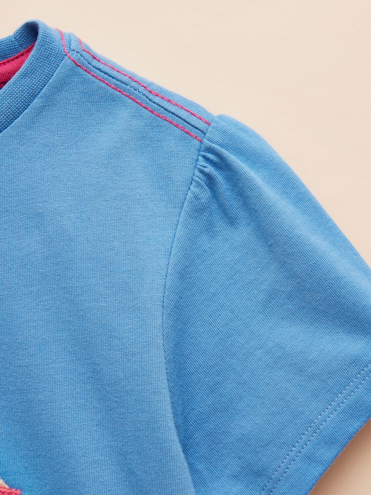 Joules Astra Blue Flamingo Applique Cotton T-Shirt - Image 5 of 5