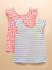 Joules Butterfly Pink/Blue Pack of Two Frill Vests - Image 1 of 9