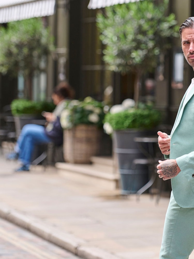 Groen - Harry Brown slim fit Chris linnen katoenmix kostuumblazer met enkele rij knopen - Image 5 of 11