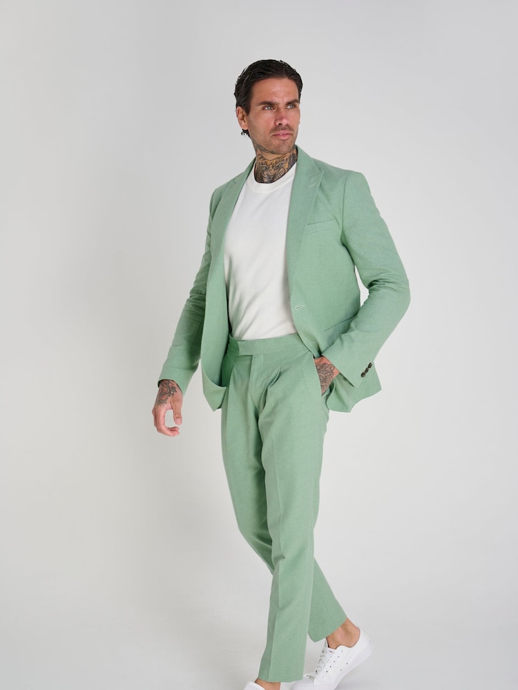 Groen - Harry Brown slim fit Chris linnen katoenmix kostuumblazer met enkele rij knopen - Image 8 of 11