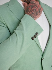 Groen - Harry Brown slim fit Chris linnen katoenmix kostuumblazer met enkele rij knopen - Image 10 of 11