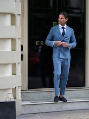 Blauw - Harry Brown Slim Fit Oliver Linen Cotton Blend Suit: Smart Trousers - Image 3 of 10