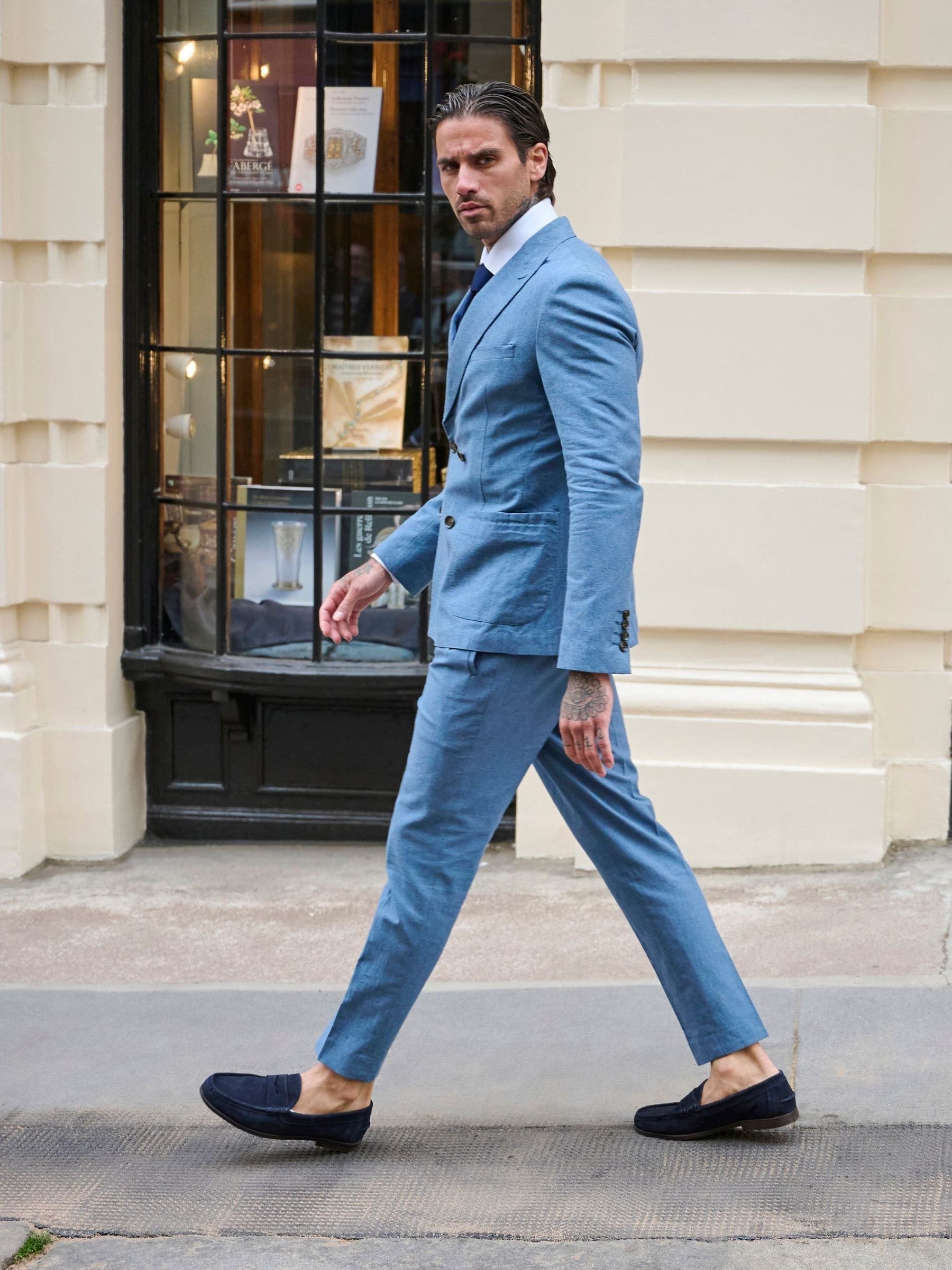Buy Harry Brown Blue Slim Fit Oliver Linen Cotton Blend Suit