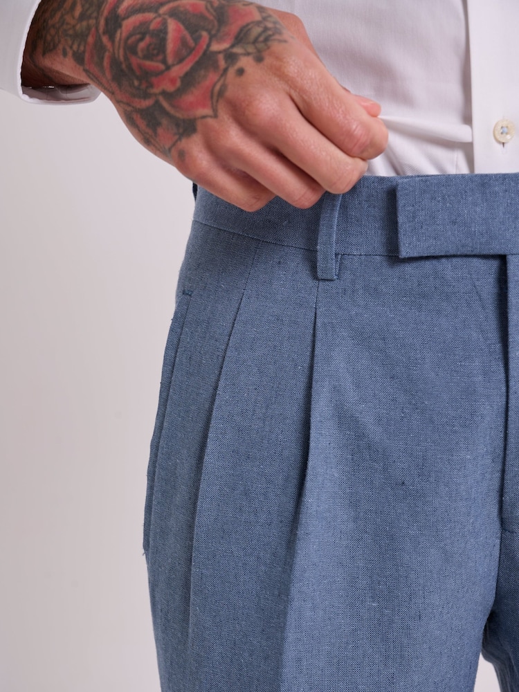 Harry Brown Blue Slim Fit Oliver Linen Cotton Blend Suit: Smart Trousers - Image 9 of 10