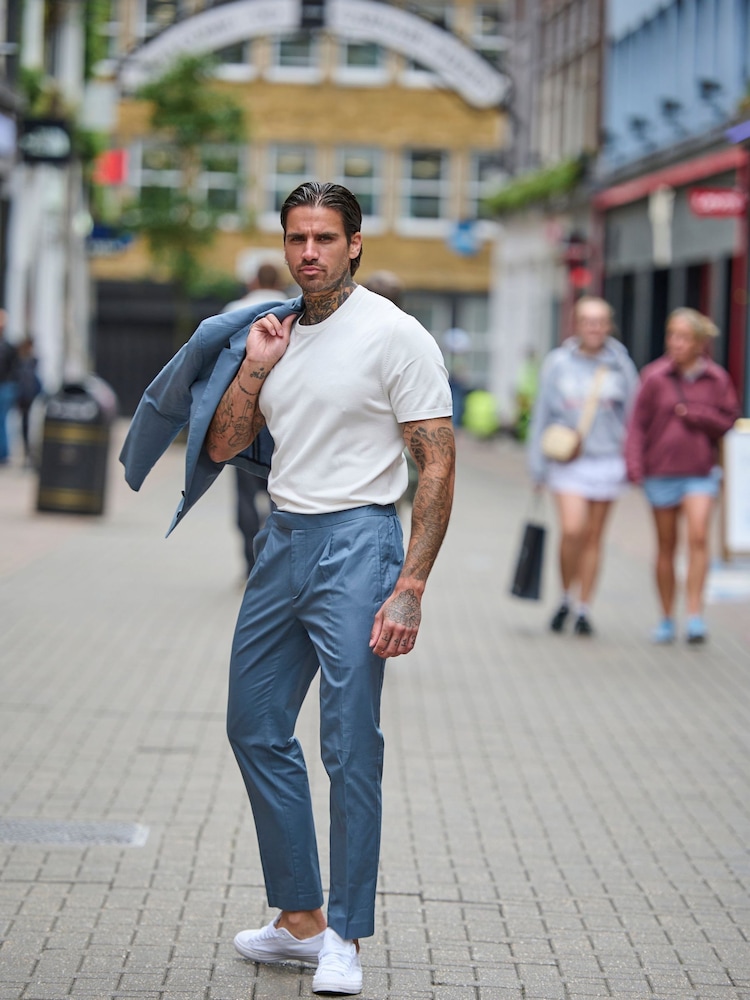 Blauw - Harry Brown Slim Fit Paper Touch Cotton Suit: Smart Trousers - Image 1 of 6