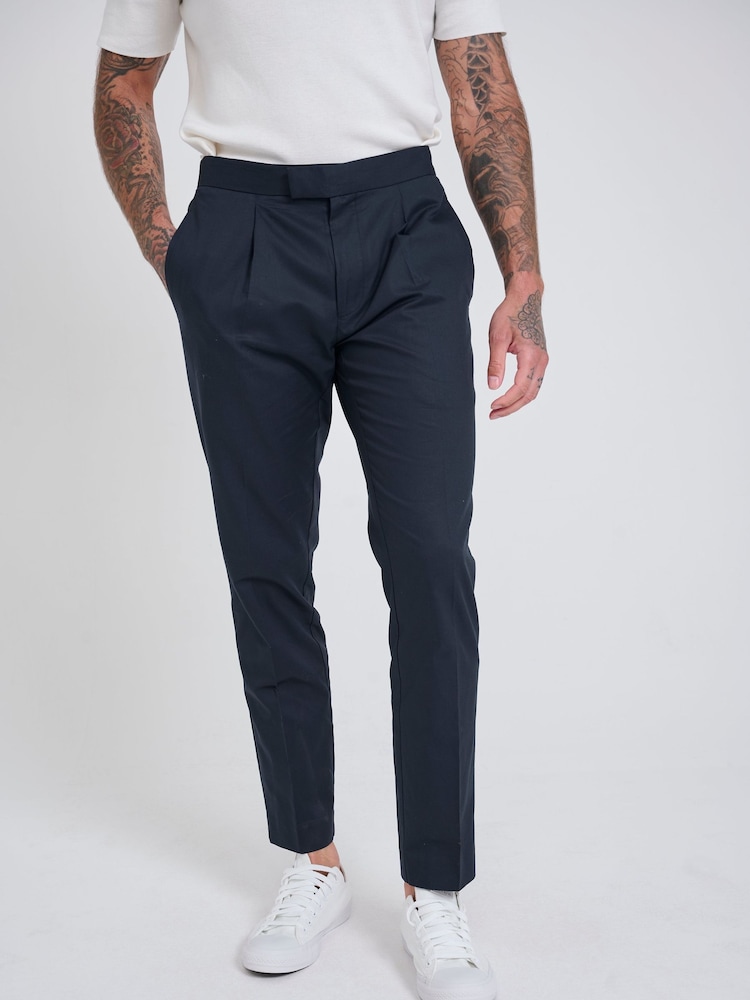 Mid Blue - Harry Brown Slim Fit Paper Touch Cotton Suit: Smart Trousers - Image 1 of 8 Mid Blue - Harry Brown Slim Fit Paper Touch Cotton Suit: Smart Trousers - Image 1 of 8