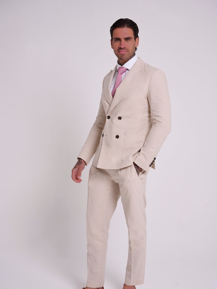 Harry Brown Natural Slim Fit Oliver Linen Cotton Blend Double Breasted Suit: Blazer - Image 3 of 7