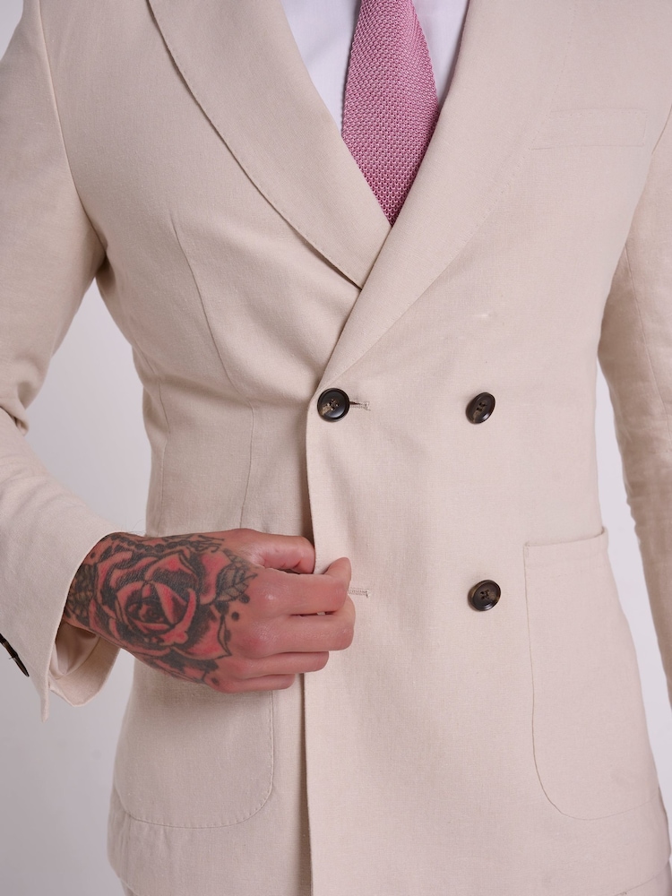 Harry Brown Natural Slim Fit Oliver Linen Cotton Blend Double Breasted Suit: Blazer - Image 6 of 7
