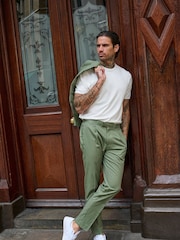 Harry Brown Green Slim Fit Paper Touch Cotton Suit: Smart Trousers - Image 1 of 9