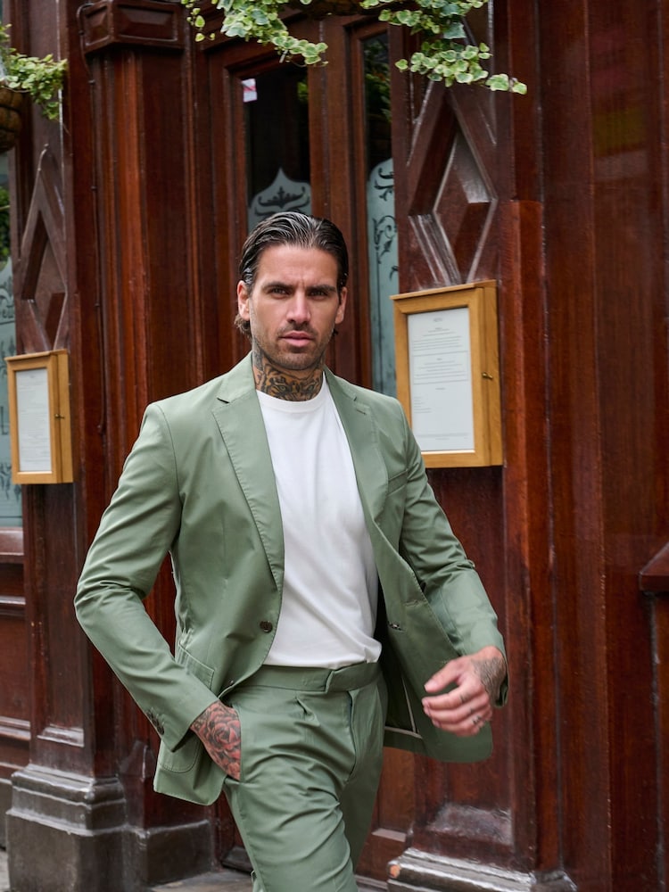 Harry Brown Green Slim Fit Paper Touch Cotton Suit: Smart Trousers - Image 3 of 9