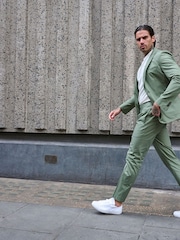 Harry Brown Green Slim Fit Paper Touch Cotton Suit: Smart Trousers - Image 4 of 9