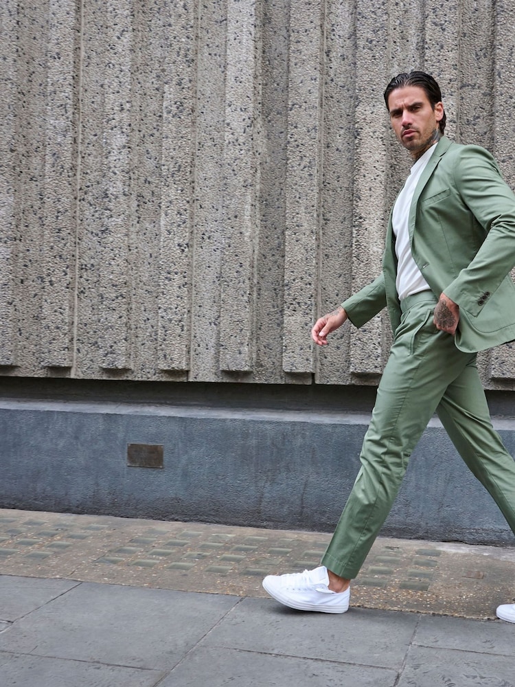 Harry Brown Green Slim Fit Paper Touch Cotton Suit: Smart Trousers - Image 4 of 9