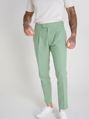 Harry Brown Green Slim Fit Chris Linen Cotton Blend Suit: Smart Trousers - Image 4 of 9