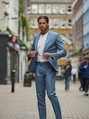 Harry Brown Blue Slim Fit Paper Touch Cotton Single Breasted Suit: Blazer - Image 1 of 11