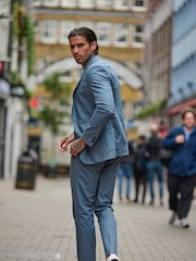 Harry Brown Blue Slim Fit Paper Touch Cotton Single Breasted Suit: Blazer - Image 3 of 11