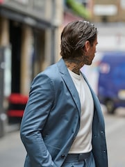 Harry Brown Blue Slim Fit Paper Touch Cotton Single Breasted Suit: Blazer - Image 4 of 11