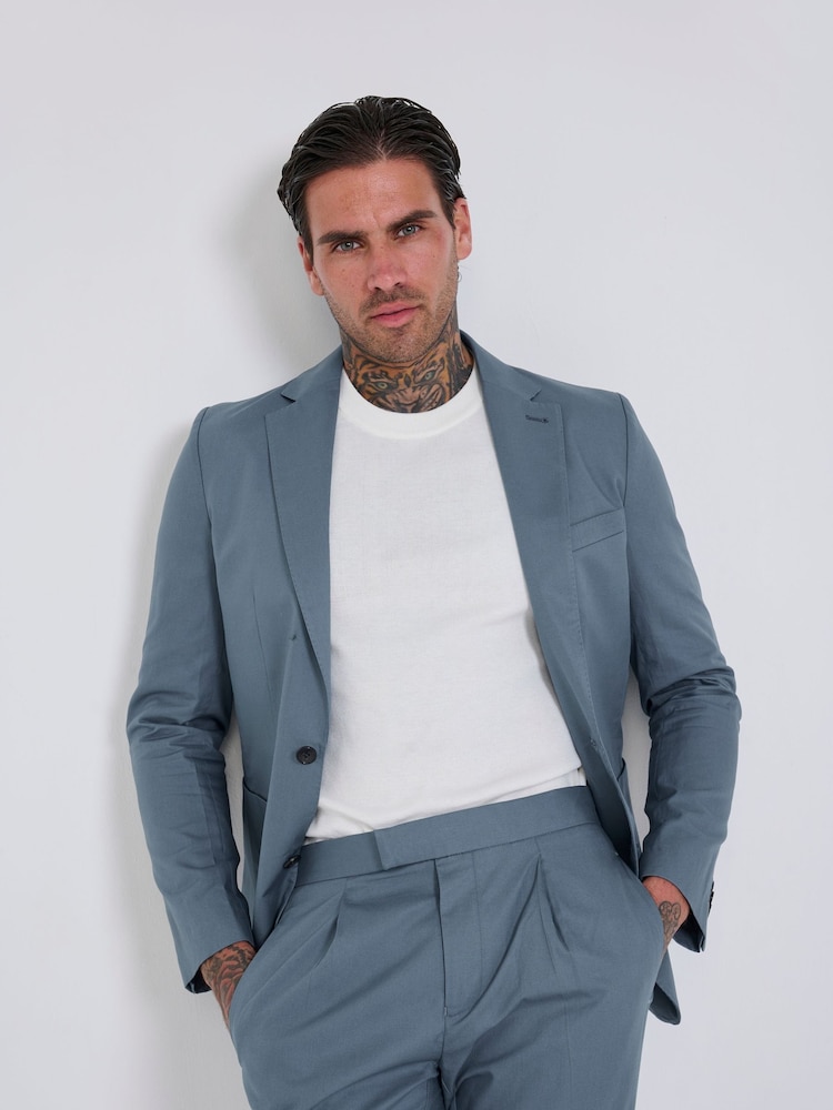 Harry Brown Blue Slim Fit Paper Touch Cotton Single Breasted Suit: Blazer - Image 5 of 11