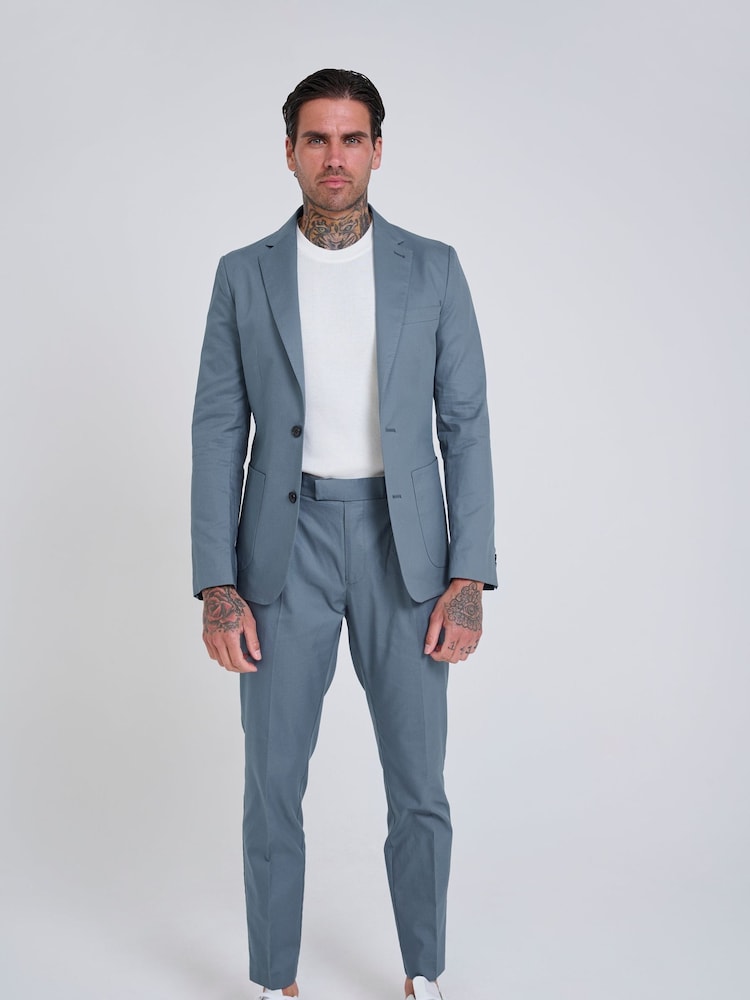 Harry Brown Blue Slim Fit Paper Touch Cotton Single Breasted Suit: Blazer - Image 6 of 11
