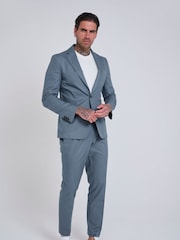 Harry Brown Blue Slim Fit Paper Touch Cotton Single Breasted Suit: Blazer - Image 7 of 11
