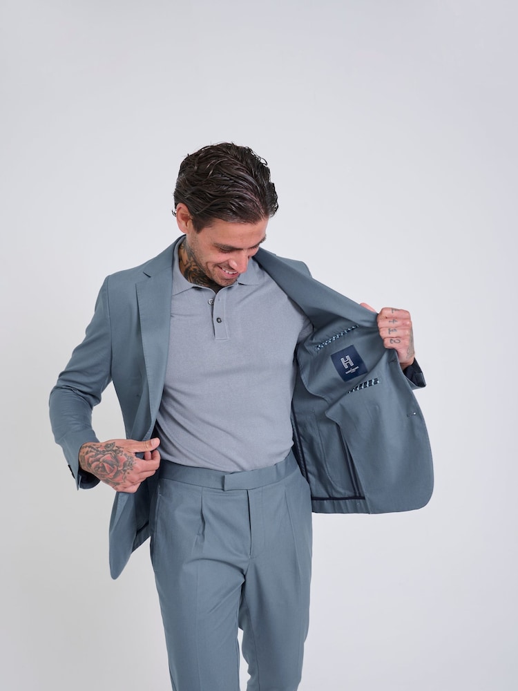 Harry Brown Blue Slim Fit Paper Touch Cotton Single Breasted Suit: Blazer - Image 9 of 11