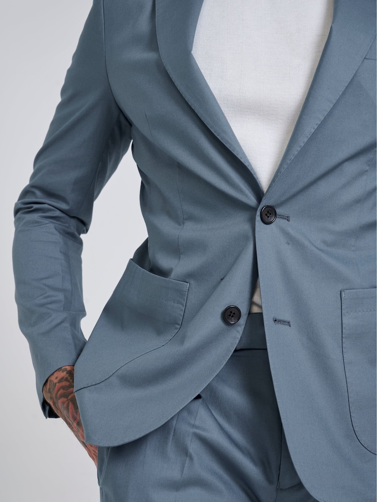 Harry Brown Blue Slim Fit Paper Touch Cotton Single Breasted Suit: Blazer - Image 10 of 11