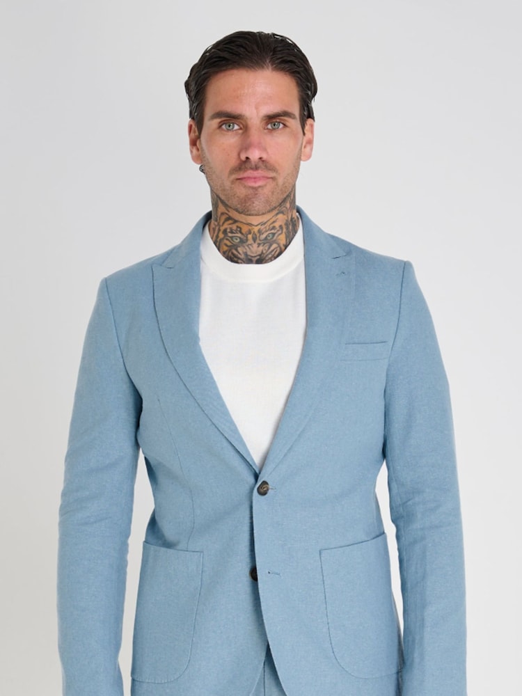 Harry Brown Blue Slim Fit Chris Linen Cotton Blend Single Breasted Suit Blazer - Image 3 of 11