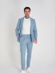 Harry Brown Blue Slim Fit Chris Linen Cotton Blend Single Breasted Suit Blazer - Image 4 of 11