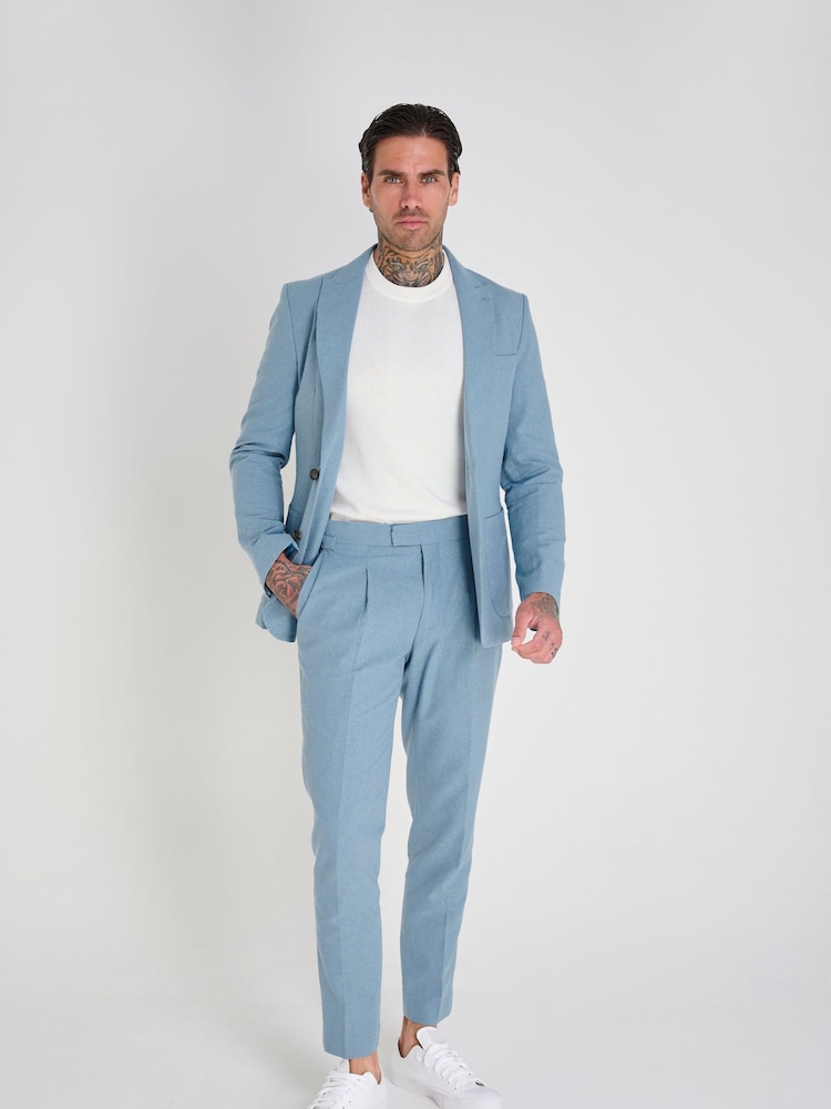 Harry Brown Blue Slim Fit Chris Linen Cotton Blend Single Breasted Suit Blazer - Image 4 of 11
