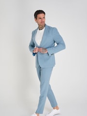 Harry Brown Blue Slim Fit Chris Linen Cotton Blend Single Breasted Suit Blazer - Image 5 of 11