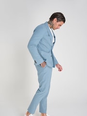 Harry Brown Blue Slim Fit Chris Linen Cotton Blend Single Breasted Suit Blazer - Image 6 of 11