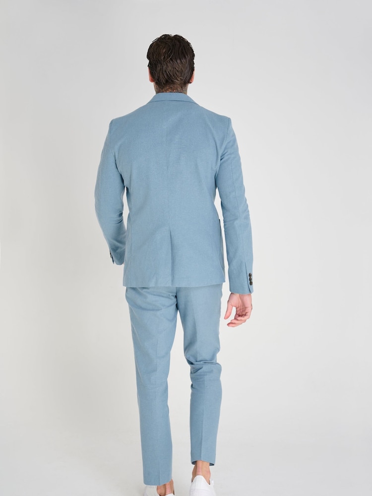 Harry Brown Blue Slim Fit Chris Linen Cotton Blend Single Breasted Suit Blazer - Image 7 of 11