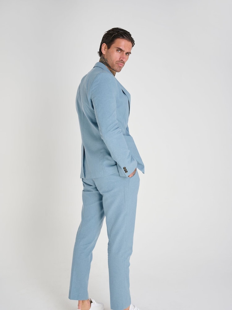 Harry Brown Blue Slim Fit Chris Linen Cotton Blend Single Breasted Suit Blazer - Image 8 of 11