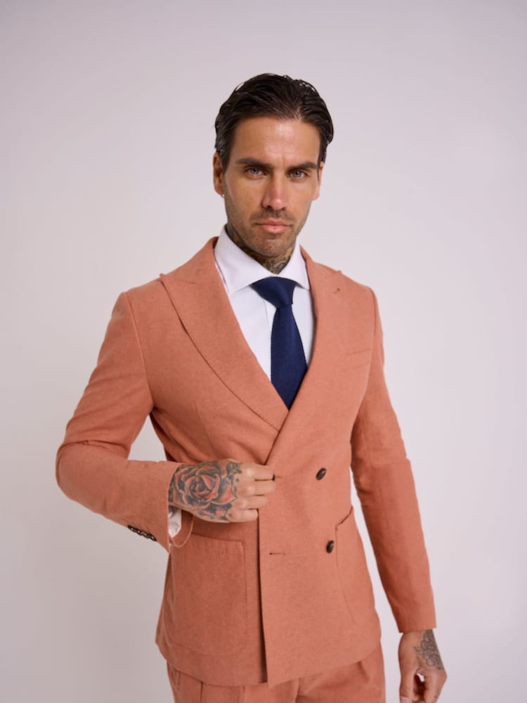 Rood - Harry Brown slim fit Oliver linnen-katoenmix kostuumblazer met dubbele rij knopen - Image 1 of 9