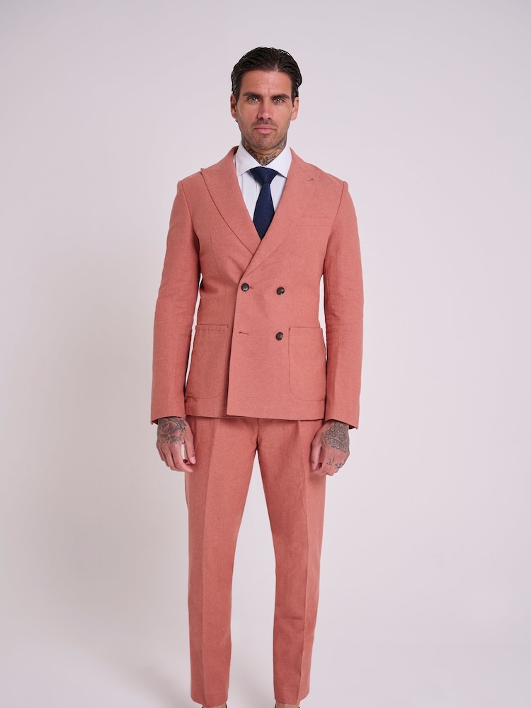 Harry Brown Red Slim Fit Oliver Linen Cotton Blend Double Breasted Suit: Blazer - Image 3 of 9