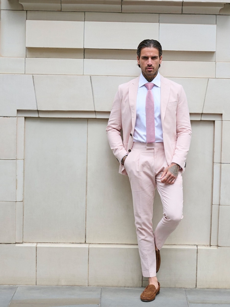 Roze - Harry Brown slim fit Chris linnen katoenmix kostuumblazer met enkele rij knopen - Image 1 of 10