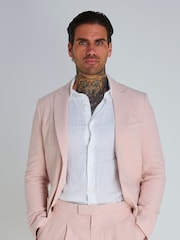 Roze - Harry Brown slim fit Chris linnen katoenmix kostuumblazer met enkele rij knopen - Image 4 of 10