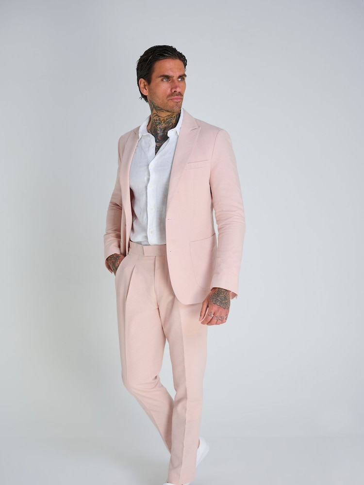 Roze - Harry Brown slim fit Chris linnen katoenmix kostuumblazer met enkele rij knopen - Image 5 of 10