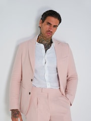 Roze - Harry Brown slim fit Chris linnen katoenmix kostuumblazer met enkele rij knopen - Image 9 of 10