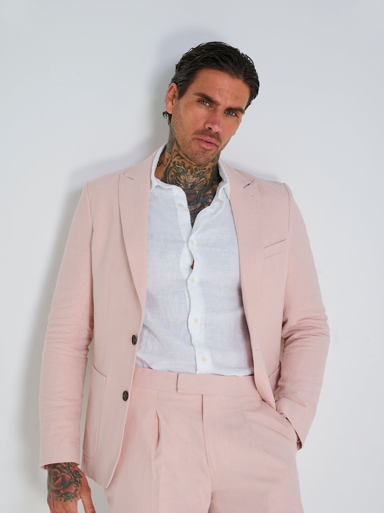Roze - Harry Brown slim fit Chris linnen katoenmix kostuumblazer met enkele rij knopen - Image 9 of 10