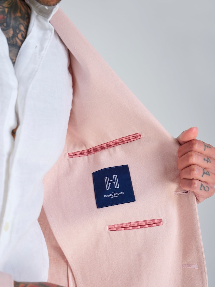 Rosa - Harry Brown Slim Fit Chris Linen Cotton Blend Single Breasted Suit Blazer - Imagen 10 de 10 Rosa - Harry Brown Slim Fit Chris Linen Cotton Blend Single Breasted Suit Blazer - Imagen 10 de 10