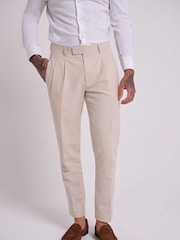 Natural - Traje de corte entallado en mezcla de lino y algodón Oliver de Harry Brown: pantalones de vestir - Imagen 1 de 5