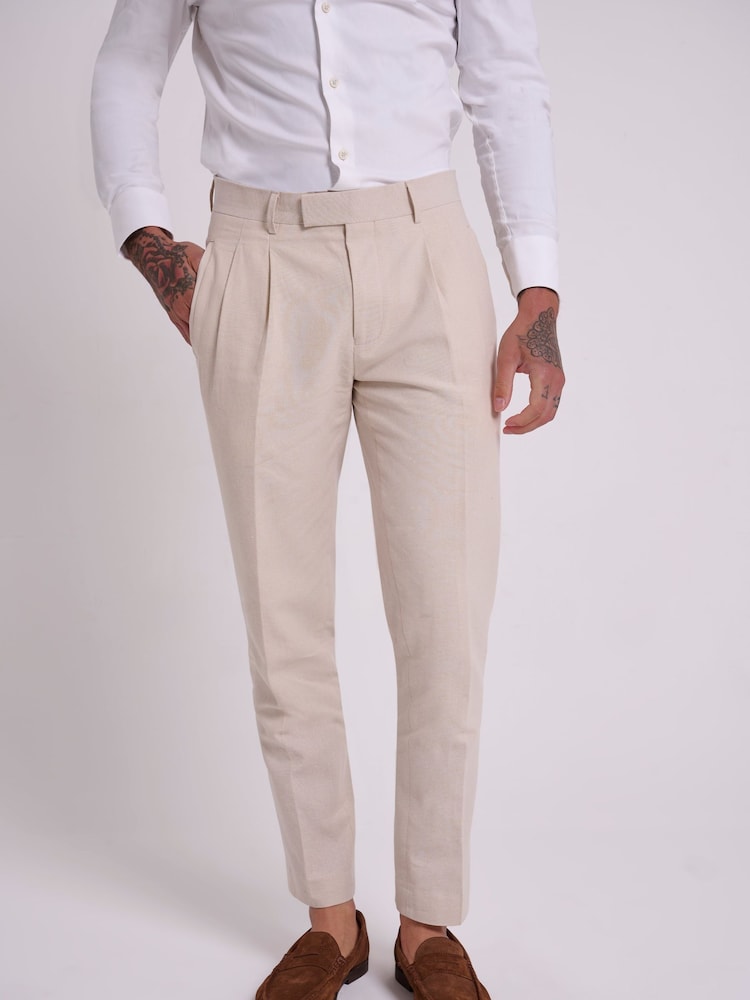 Natural - Traje de corte entallado en mezcla de lino y algodón Oliver de Harry Brown: pantalones de vestir - Imagen 1 de 5 Natural - Traje de corte entallado en mezcla de lino y algodón Oliver de Harry Brown: pantalones de vestir - Imagen 1 de 5