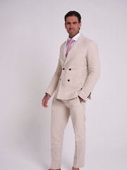Natural - Traje de corte entallado en mezcla de lino y algodón Oliver de Harry Brown: pantalones de vestir - Imagen 4 de 5