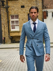 Harry Brown Blue Slim Fit Oliver Linen Cotton Blend Double Breasted Suit: Blazer - Image 1 of 10