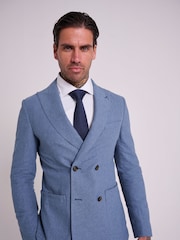 Harry Brown Blue Slim Fit Oliver Linen Cotton Blend Double Breasted Suit: Blazer - Image 4 of 10