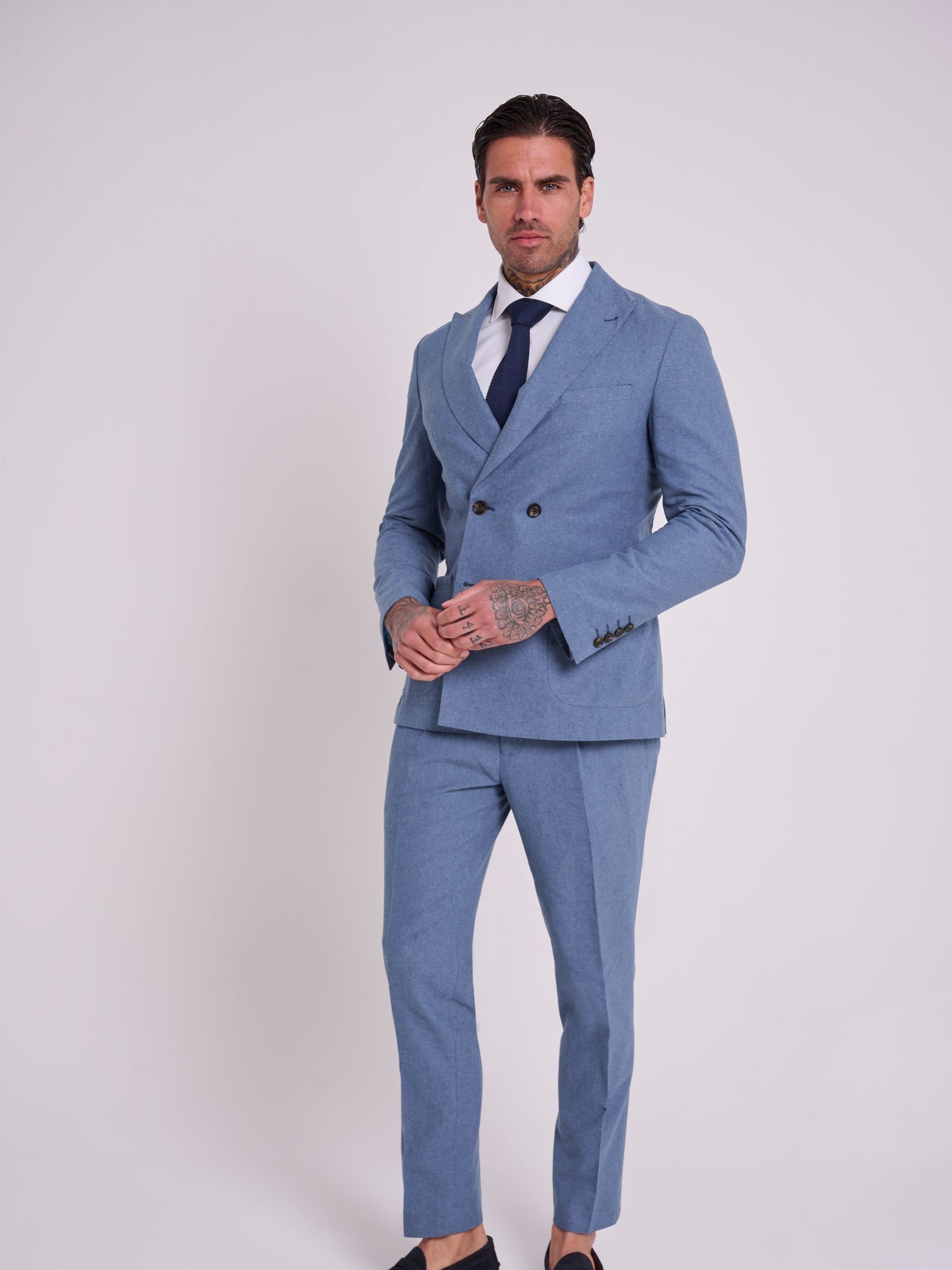 Buy Harry Brown Blue Slim Fit Oliver Linen Cotton Blend