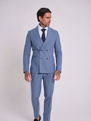 Harry Brown Blue Slim Fit Oliver Linen Cotton Blend Double Breasted Suit: Blazer - Image 6 of 10