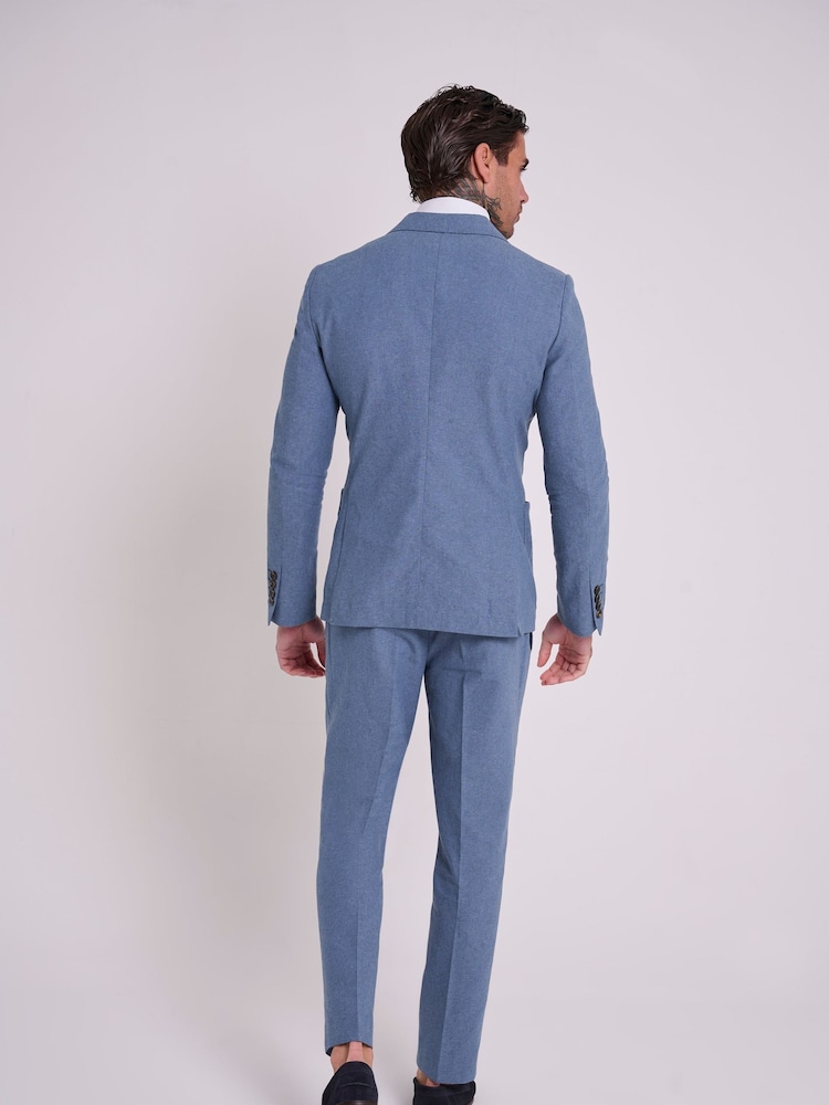 Harry Brown Blue Slim Fit Oliver Linen Cotton Blend Double Breasted Suit: Blazer - Image 7 of 10