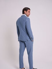 Harry Brown Blue Slim Fit Oliver Linen Cotton Blend Double Breasted Suit: Blazer - Image 8 of 10